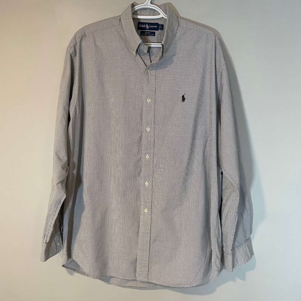 Ralph Lauren Blake Mens Long Sleeve Gingham Button Down Shirt Size L Black White - Picture 2 of 8